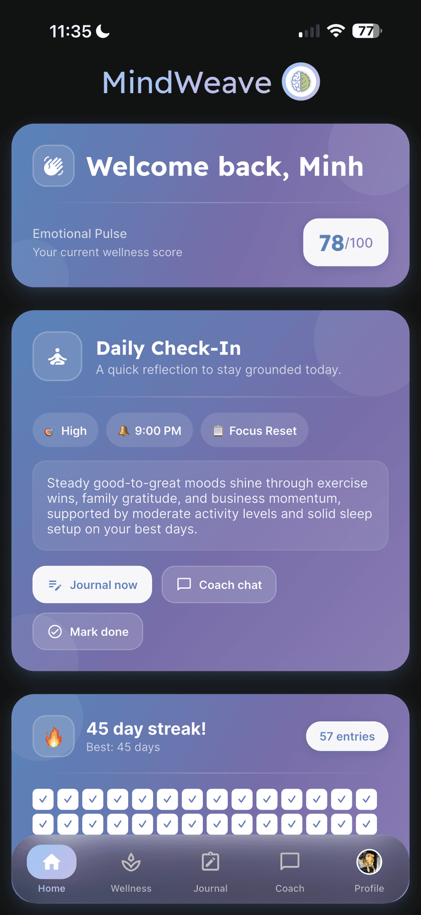 MindWeave Home Dashboard